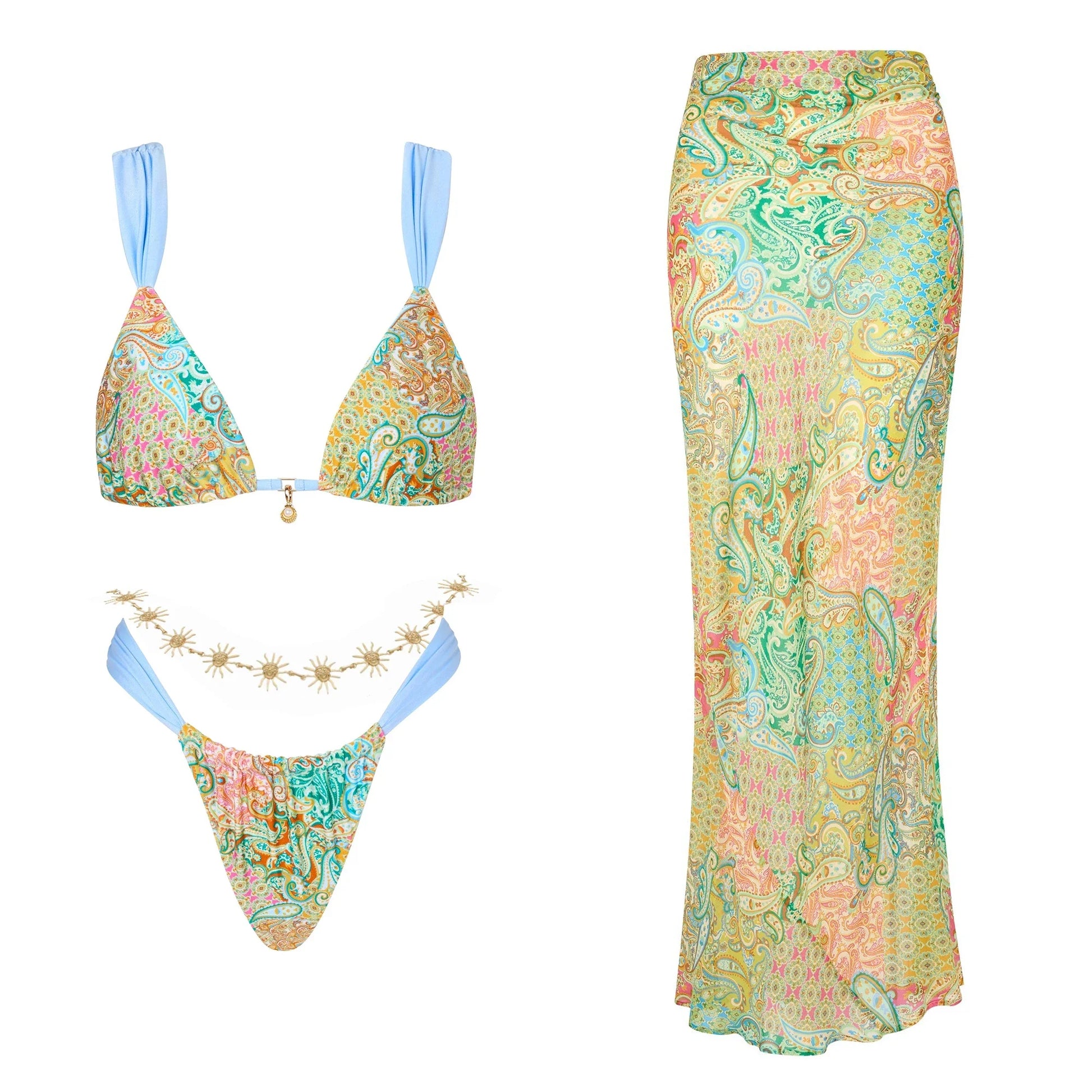 Bikini Swimsuit with Skirt Print Swimwear Women Brazilian Bikini 3 Pics Bathing Suit A Line Skirt Summer Female