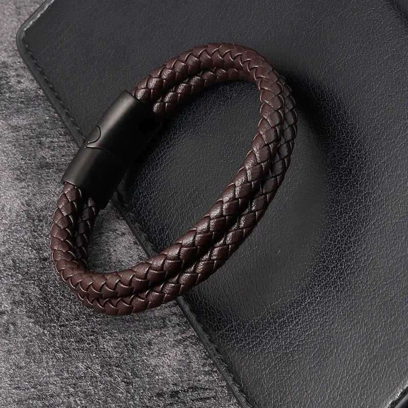 Trendy Leather Bracelets Men Stainless Steel Braided Rope Bracelets For Male Bracelets Jewelry