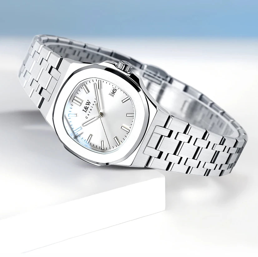 I&W Simple Quartz Watch for Women 2024 New Design Ladies Watches Sapphire Calendar Full Steel Bracelet Waterproof Montres Femmes