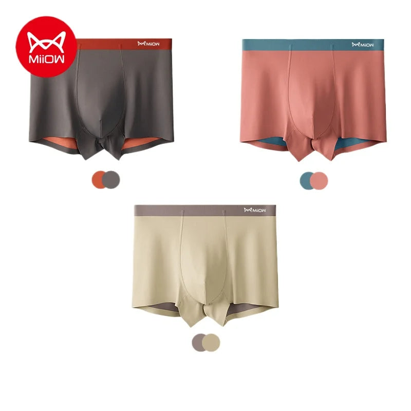 MiiOW 3Pcs Silky Ice Silk Men Underwear Boxers Modal Antibacterial Men's Boxer Panties Light Breathable Man Underpants Trunks