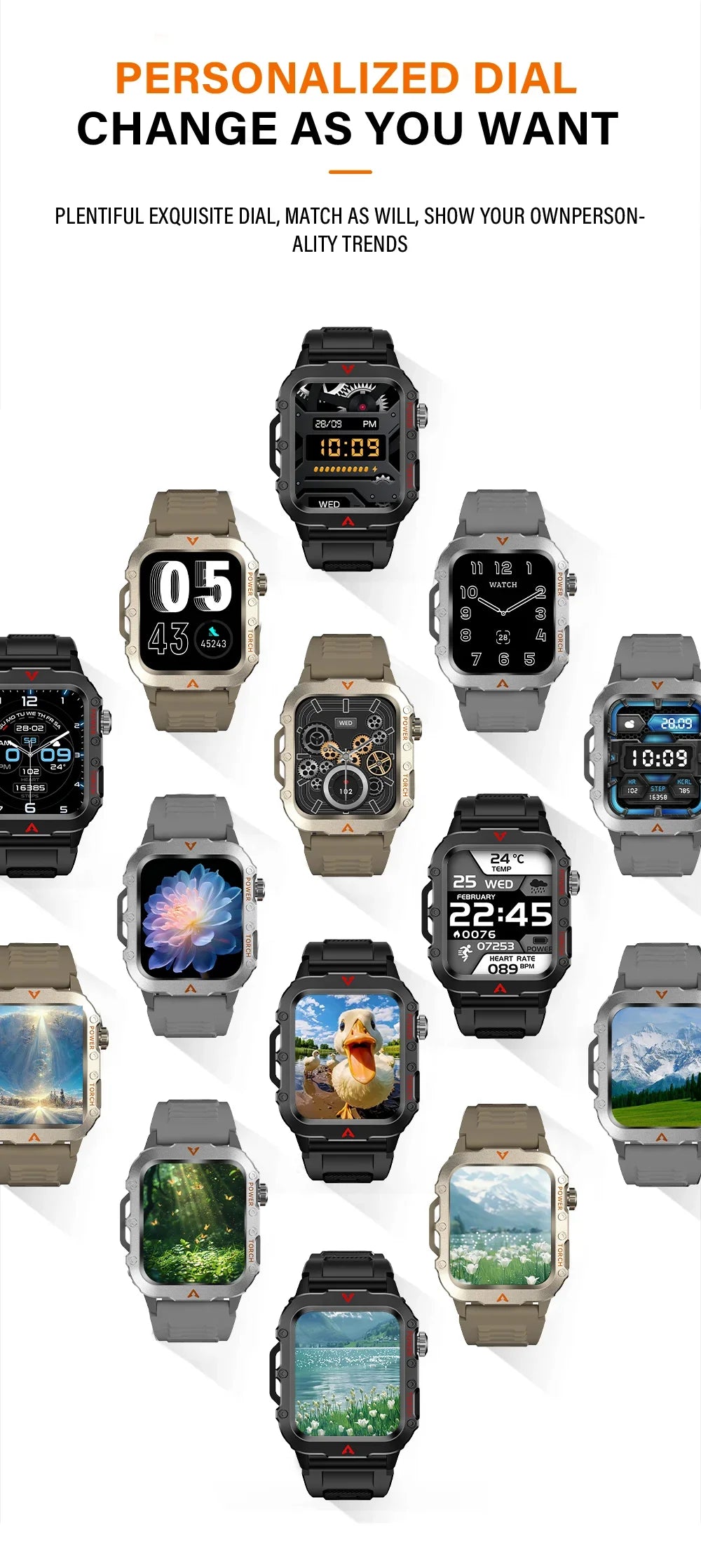 2024 Military Montres Hommes Smartwatch LED Outdoor Sports Watches For Men Women 1.73inch Bluetooth reloj hombre Smart Watch
