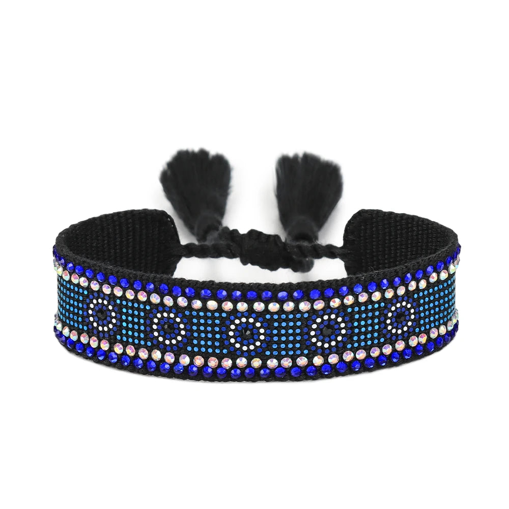 Evil Eyes Woven Bracelets Stackable Wrap Fabric Bracelets