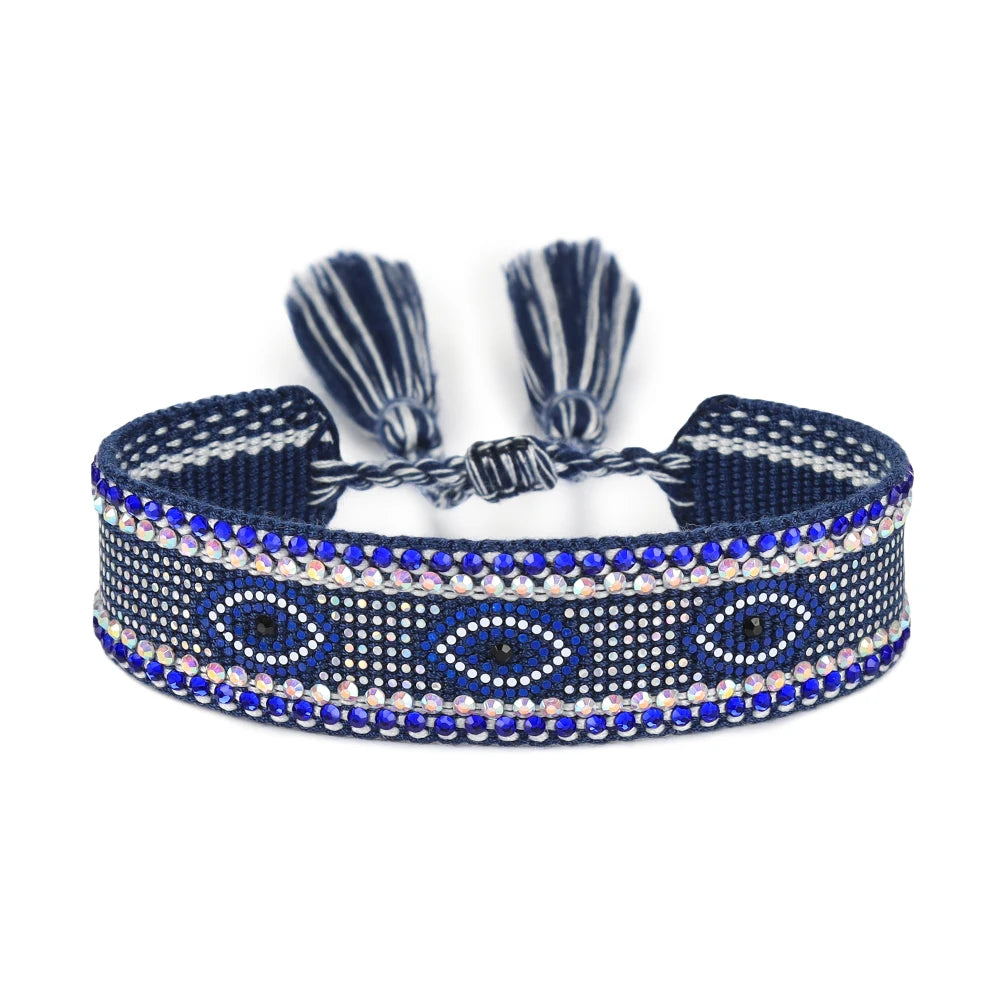 Evil Eyes Woven Bracelets Stackable Wrap Fabric Bracelets