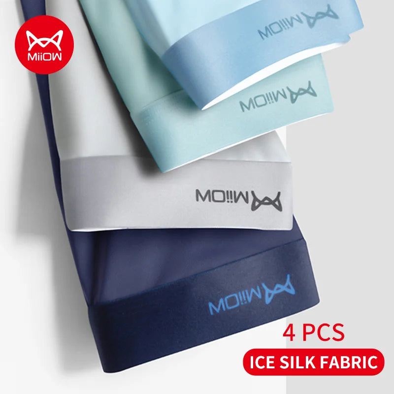 MiiOW 4Pcs Men Boxer Shorts Graphene Antibacterial Ice Silk Men Underwear Man Underpants Seamless Breathable Mens Panties L-5XL