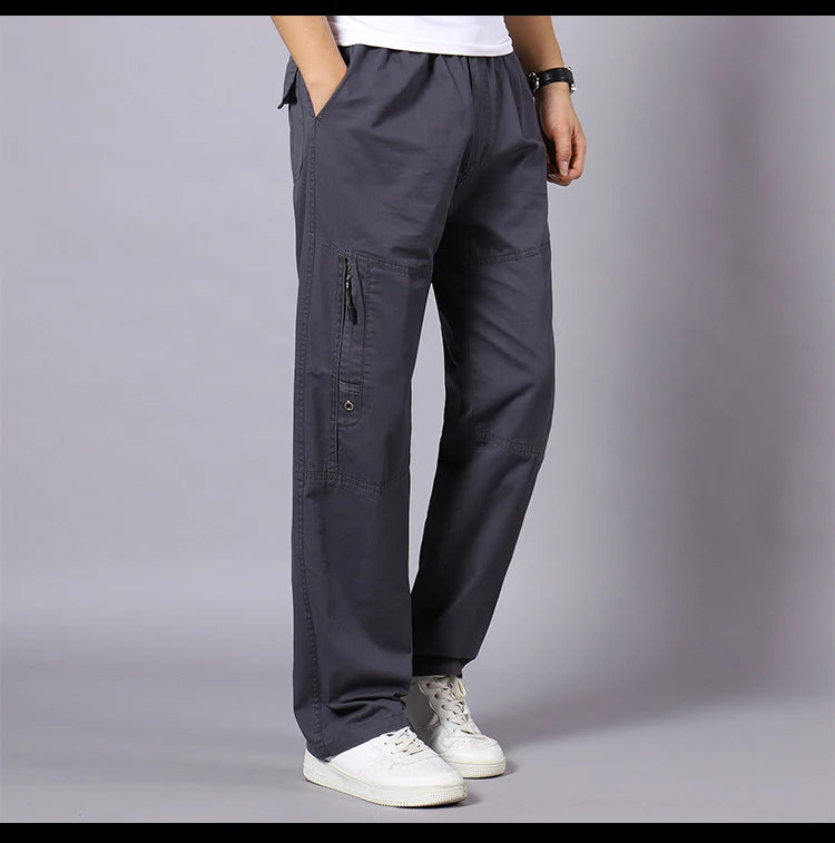 IPPOLICH Men's Pants Sweatpant Leisure Breathable Pants Pockets Wide Leg Cotton Black Cargo Pants Classic Man Casual Cargo Pants