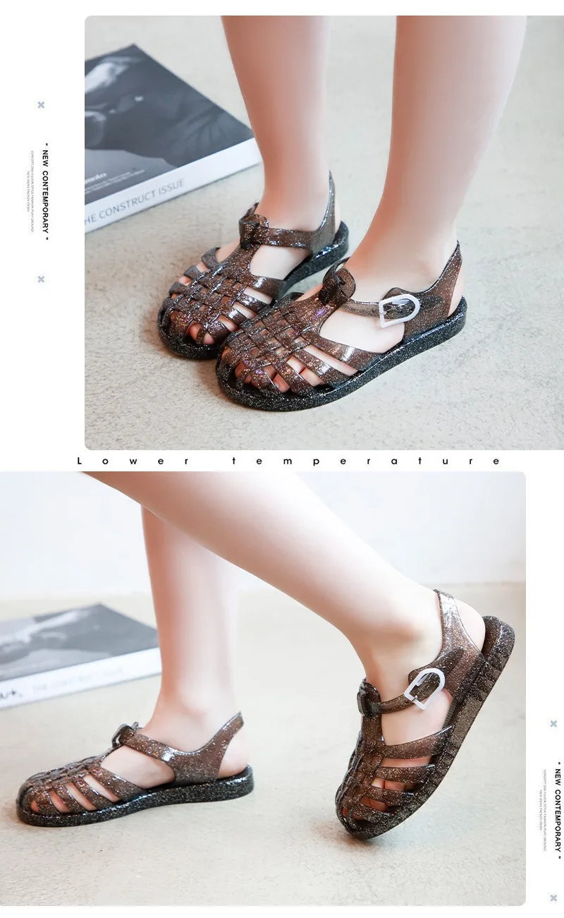 Summer New Sandal Princess Crystal Shoes Boy Girl Children Cave Shoe Kid Jelly Glitter Baby Roman Beach Sandals Toddler Slippers