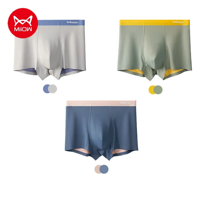 MiiOW 3Pcs Silky Ice Silk Men Underwear Boxers Modal Antibacterial Men's Boxer Panties Light Breathable Man Underpants Trunks