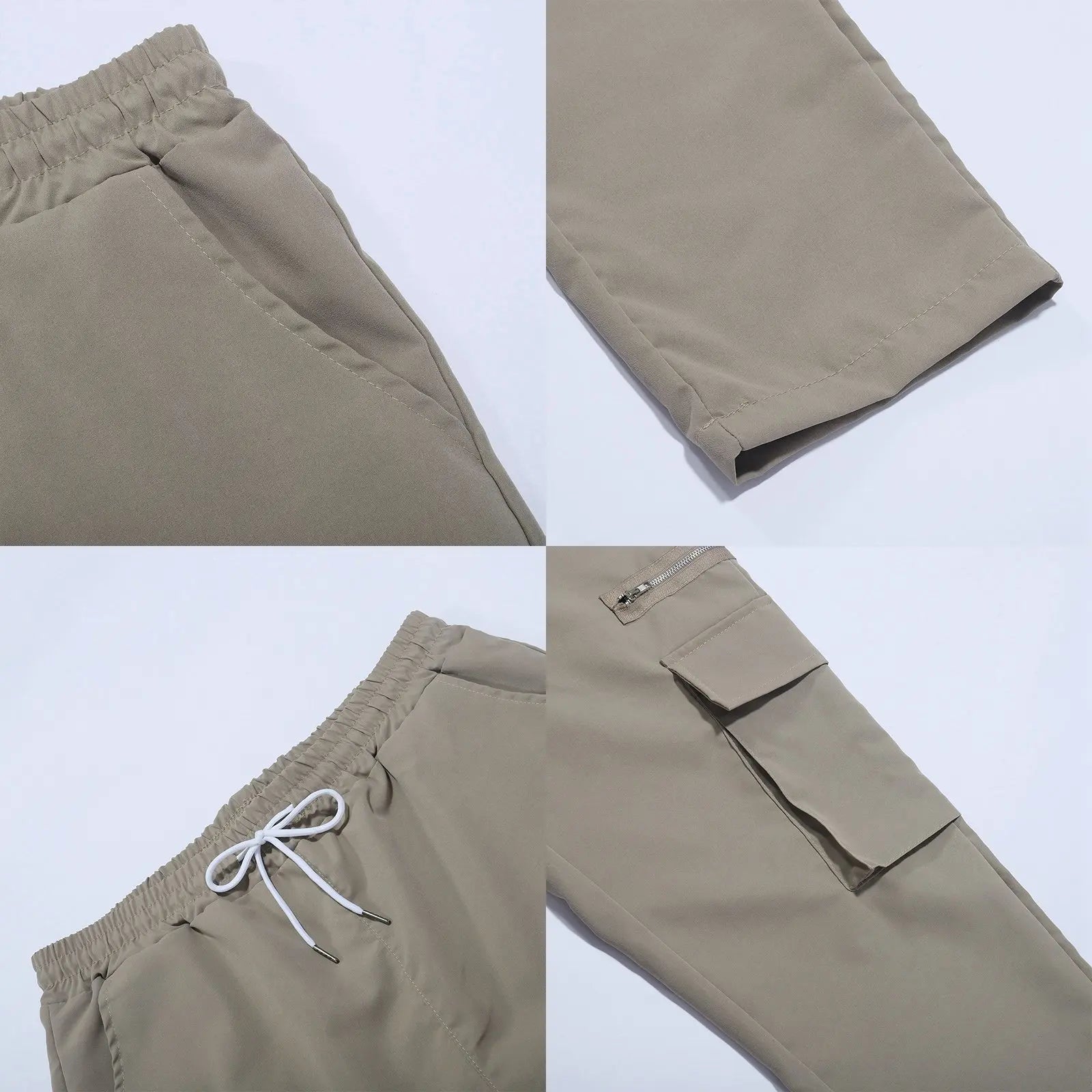 Jogger Casual Sports Zipper Decorated Cargo Pants Waist Pull Rope Men's Plus-size Braided Solid Color Zipper Cargo Pants