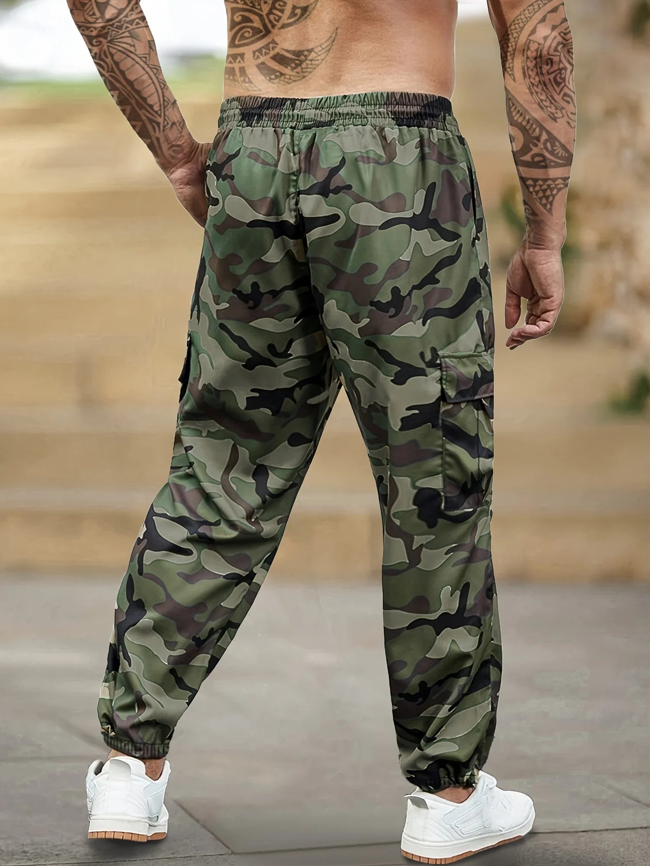 [Trendy Camo Cargo Pants] Camo Cargo Pants - Men's Trendy Casual Regular Fit Trousers With Side Pocket For Outdoor Activities