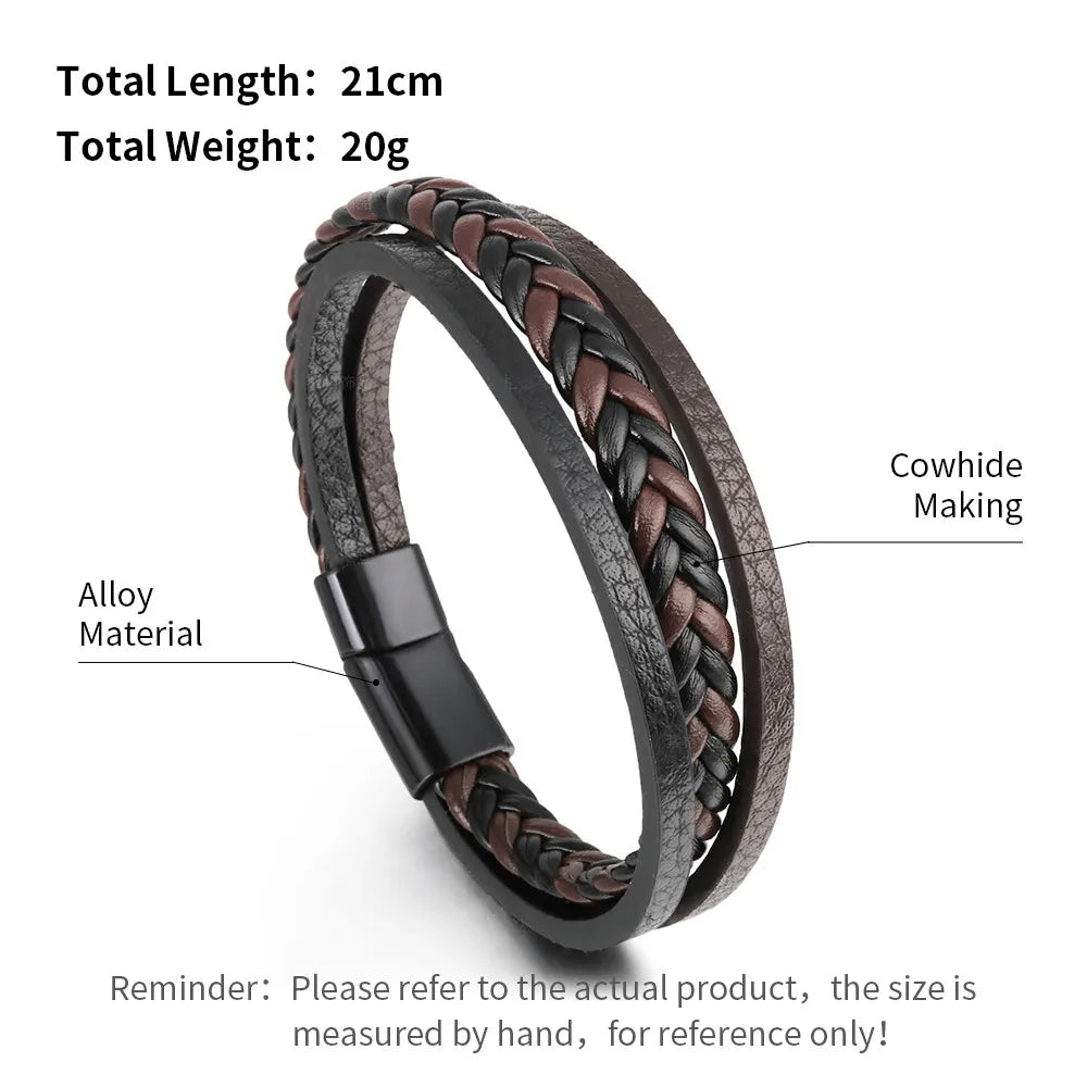 Trendy  Leather Bracelets For Men Multilayer Braided Rope Bracelets For Male Bracelets Jewelry Pulsera Hombre