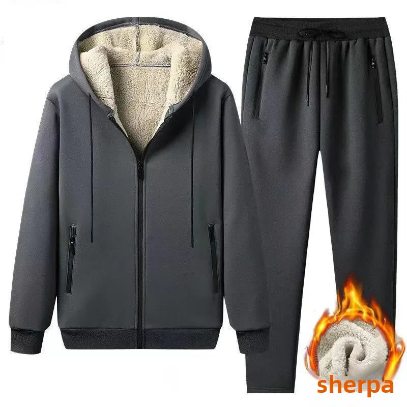 Thickened Fleece-lined Men's Jacket Casual Sport Suit Trendy Men's Clothing Pants