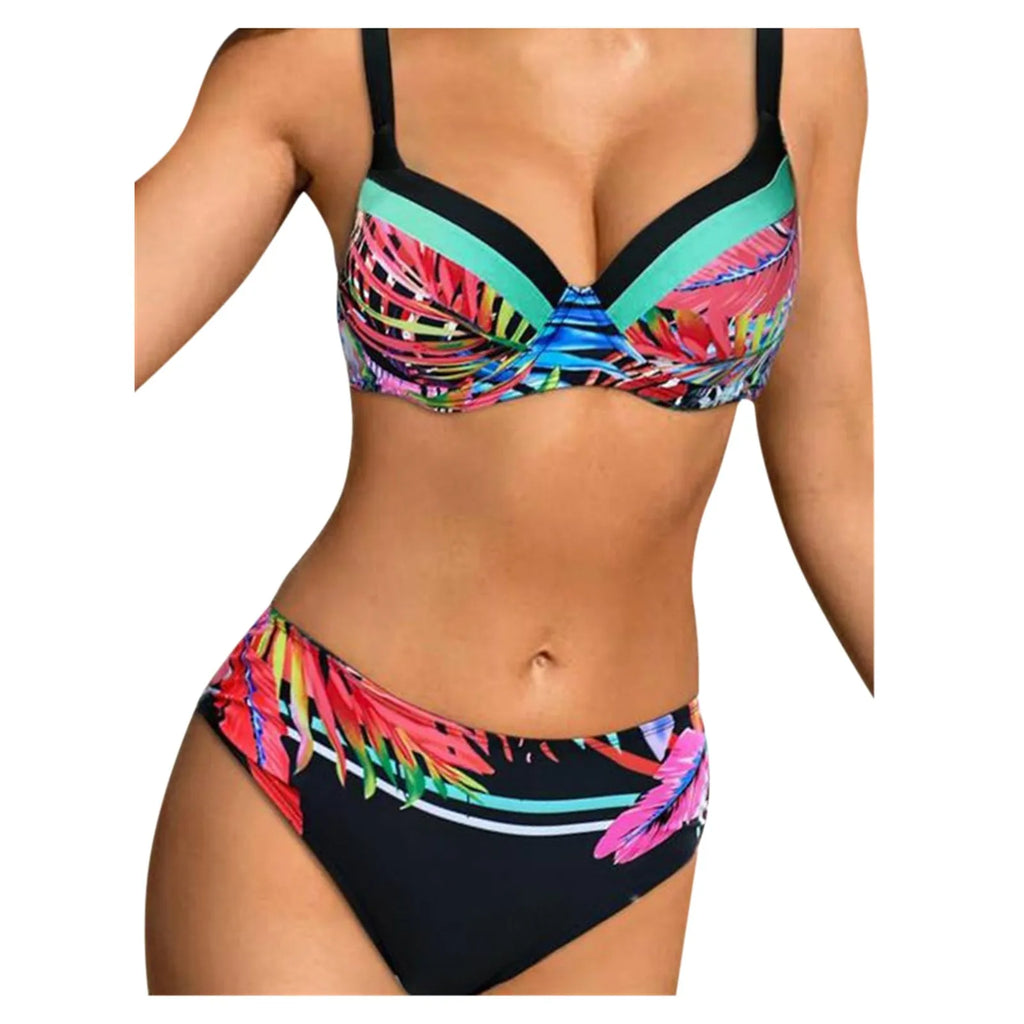 Sexy Print Split Swimsuit Fashion Steel Support Separate Two-Piece Bikini Sets Beach Pool Bather Holiday Back Buckle Swimwears