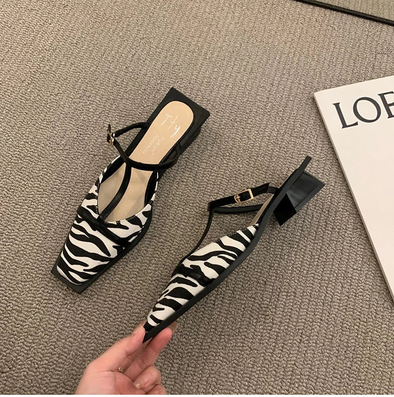 2024 Summer Women Mules Slipper Fashion Shallow Square Toe Slides Outdoor Dress Sandal Women's Sandalias