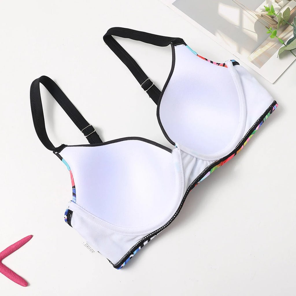 Sexy Print Split Swimsuit Fashion Steel Support Separate Two-Piece Bikini Sets Beach Pool Bather Holiday Back Buckle Swimwears