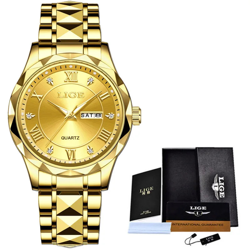 LIGE Casual Sport Watch Ladies Top Luxury All Steel Waterproof Quartz Watches For Women Fashion Gold Watch Women Montres Femmes