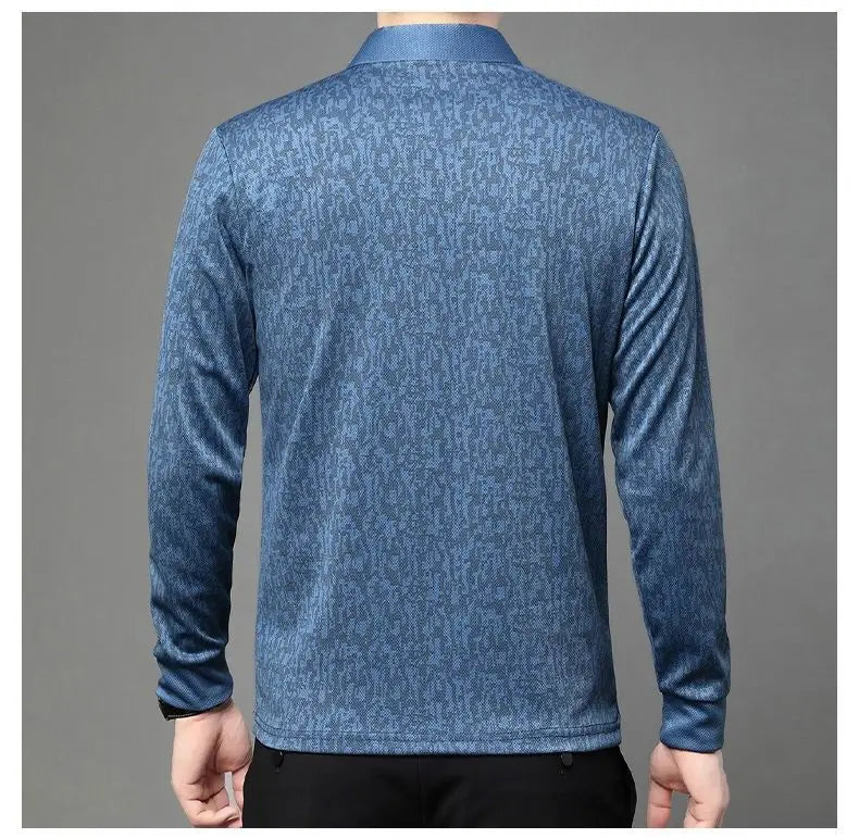 Long-sleeved Lapel T-shirt Trendy Casual Versatile Polo Tops Men's Clothing
