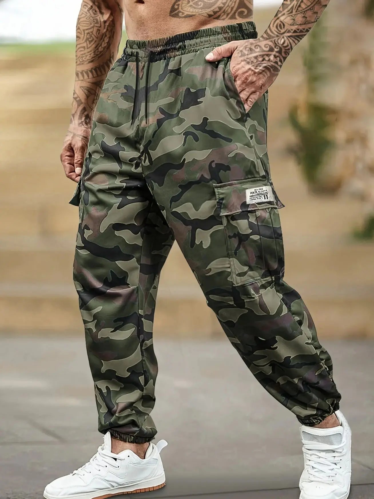 [Trendy Camo Cargo Pants] Camo Cargo Pants - Men's Trendy Casual Regular Fit Trousers With Side Pocket For Outdoor Activities
